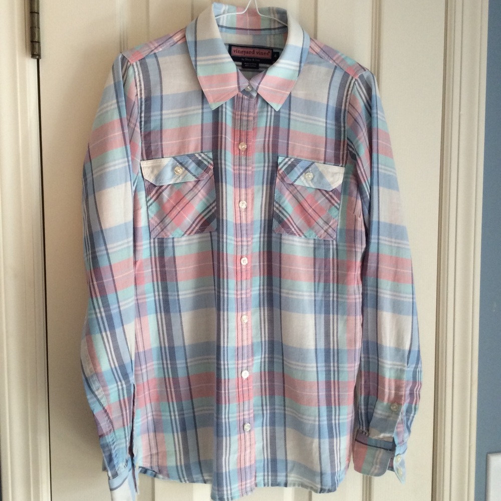 NWOT Vineyard Vines Pastel Plaid Shirt Sz4
